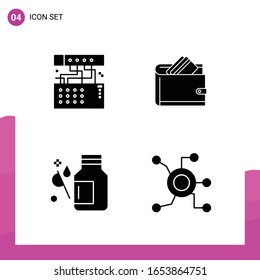Conjunto de iconos de glifo. Paquete de 4 iconos sólidos aislados en fondo blanco para el diseño de sitios web con capacidad de respuesta Impresión y aplicaciones móviles.