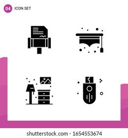 Glyph Icon set. Pack of 4 Solid Icons isolated on White Background for responsive Website Design Print and Mobile Applications.