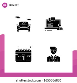 Conjunto de iconos de glifo. Paquete de 4 iconos sólidos aislados en fondo blanco para el diseño de sitios web con capacidad de respuesta Impresión y aplicaciones móviles.