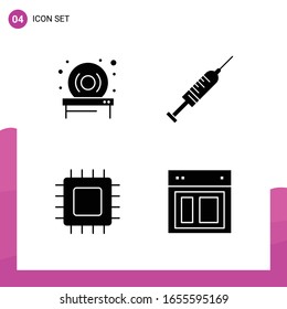 Glyph Icon set. Pack of 4 Solid Icons isolated on White Background for responsive Website Design Print and Mobile Applications.