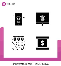 Glyph Icon set. Pack of 4 Solid Icons isolated on White Background for responsive Website Design Print and Mobile Applications.
