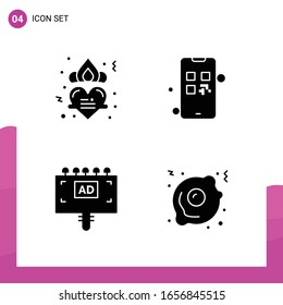 Glyph Icon set. Pack of 4 Solid Icons isolated on White Background for responsive Website Design Print and Mobile Applications.