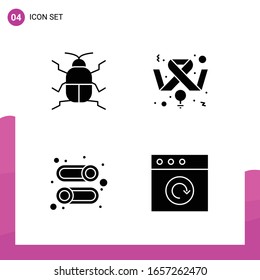 Glyph Icon set. Pack of 4 Solid Icons isolated on White Background for responsive Website Design Print and Mobile Applications.