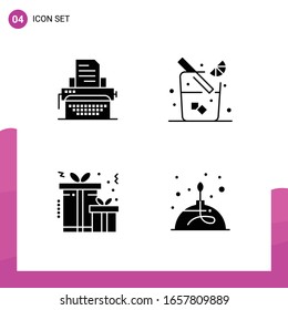 Glyph Icon set. Pack of 4 Solid Icons isolated on White Background for responsive Website Design Print and Mobile Applications.