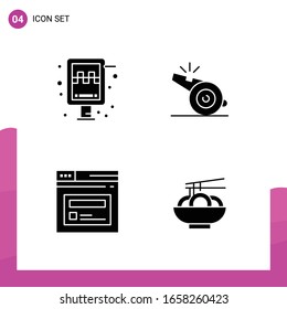 Glyph Icon set. Pack of 4 Solid Icons isolated on White Background for responsive Website Design Print and Mobile Applications.