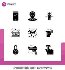 Glyph Icon set. Pack of 9 Solid Icons isolated on White Background for responsive Website Design Print and Mobile Applications.