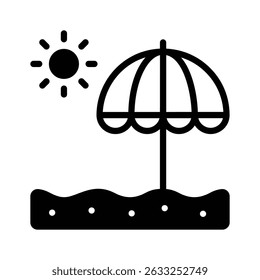 A glyph icon showing a beach umbrella with sun