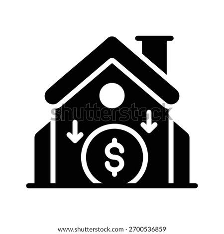 A glyph icon showing price down with home symbol