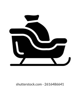 A glyph icon showing santa sleigh with a sack on it