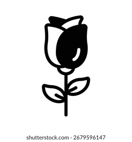 Un icono de glifo que muestra una sola rosa floreciente