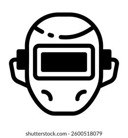 A glyph icon showing a welding helmet 
