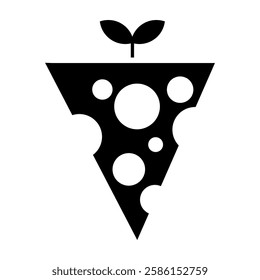 Glyph Icon style Vegan Cheese or Plant-Based Cheese slice front view