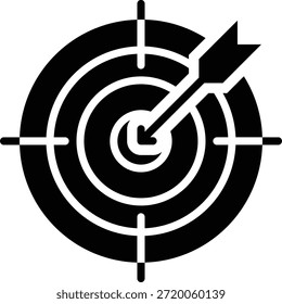 Icono de glifo de destino con flecha que representa la orientación precisa del mercado.