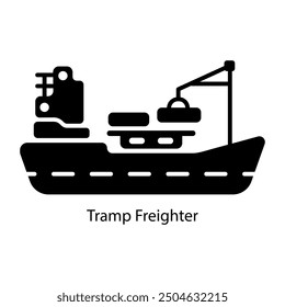 A glyph icon of tram freighter