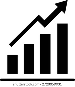 Icono de glifo de flecha de gráfico ascendente que representa el crecimiento del mercado y el rendimiento financiero positivo.