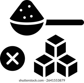 The glyph icon warning of excessive sugar content is shown with three cubes or something related to sweetness