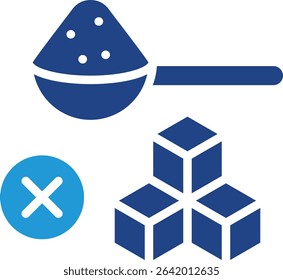 The glyph icon warning of excessive sugar content is shown with three cubes or something related to sweetness