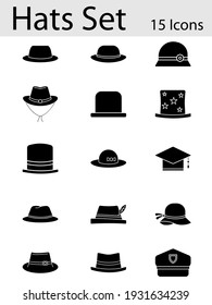 Glyph icons of different set of hats.