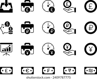 Glyph icons set for Banking and Finance.