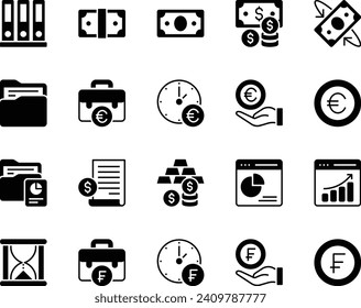 Glyph icons set for Banking and Finance.