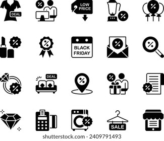 Glyph icons set for Black Friday.