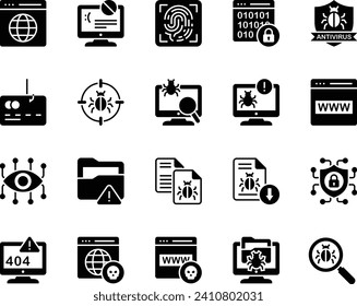 Glyph icons set for Cyber crimes.