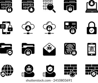 Glyph icons set for Cyber security.