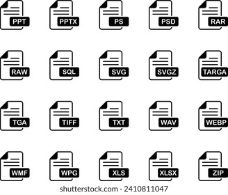 Iconos de glifo establecidos para el formato de archivo.