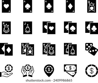 Glyph icons set for Gambling casino.