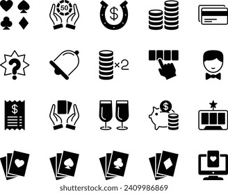 Glyph icons set for Gambling casino.