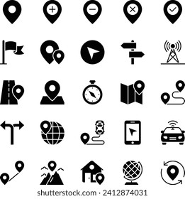 Glyph icons set for Map and navigation.