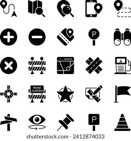 Symbole der Glyphe für Karte und Navigation.