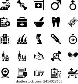 Glyph icons set for Medical and Health.