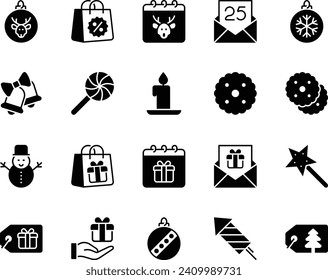 Glyph icons set for Merry Christmas.