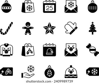 Glyph icons set for Merry Christmas.