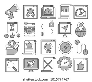 Glyph Icons Set of Search Engine Optimization icons, Simple solid Pictogram Pack, Vector Logo Concept, Web Graphic. Vector icons.
