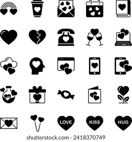 Glyph icons set for Valentine's day.
