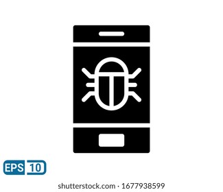 Glyph Icons Style. Hacker Cyber crime attack Mobile Bug for web design, ui, ux, mobile web, ads, magazine, book, poster. Vector Pixel Perfect. EPS 10