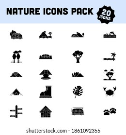 Glyph Illustration Of 20 Nature Icon Pack In Flat Style.