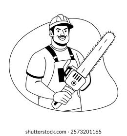 A glyph illustration of arborist holding hand axe 
