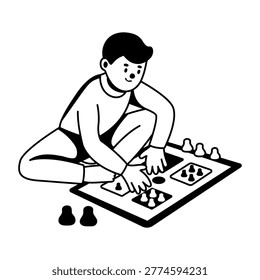  A glyph illustration of boy playing board game 
