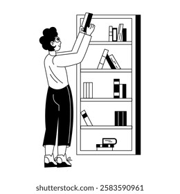 A glyph illustration of a character arranging books 

