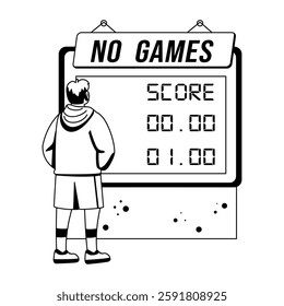 A glyph illustration of a character checking game scoreboard 
