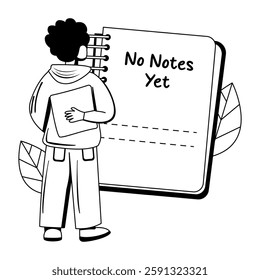 A glyph illustration of character checking his missing notes 