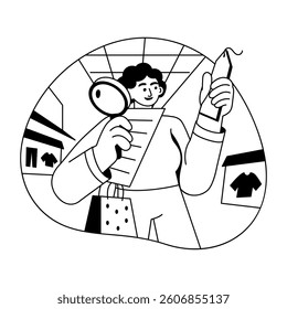A glyph illustration of a character checking tag