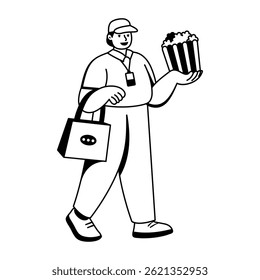 A glyph illustration of a character going for snack delivery 
