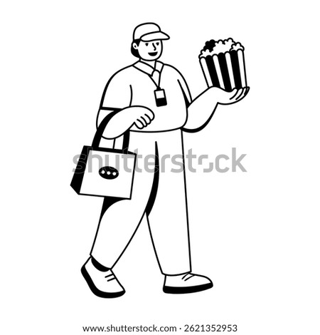 A glyph illustration of a character going for snack delivery 
