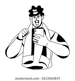 A glyph illustration of character holding a mobile having selfie fun 
