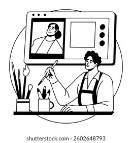 A glyph illustration of a character making digital art 