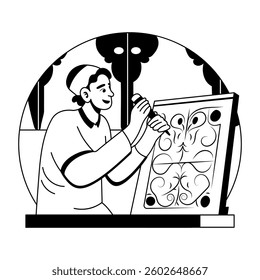 A glyph illustration of a character making handcrafted art 